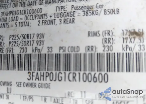 2012 Ford Fusion Sel из США, поврежденный, VIN 3FAHP0JG1CR100600